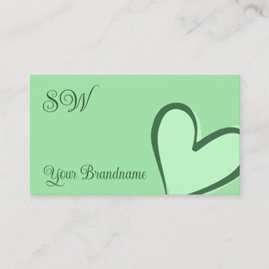 Mint Green met prachtige hartslag en monogram Cute Visitekaartje (Voorkant)