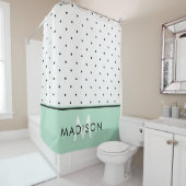 Mint Green met zwarte en witte pooldots Douchegordijn (In situ)
