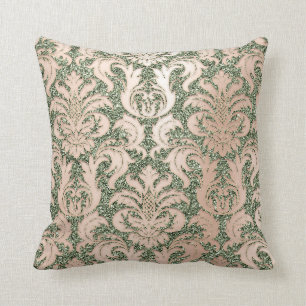 Mint Green Metal Damask Roos Roze Blush Glitter Kussen