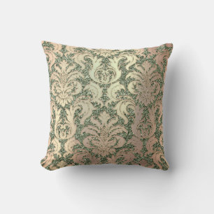 Mint Green Metal Damask Roos Zalmparel Glitter Kussen