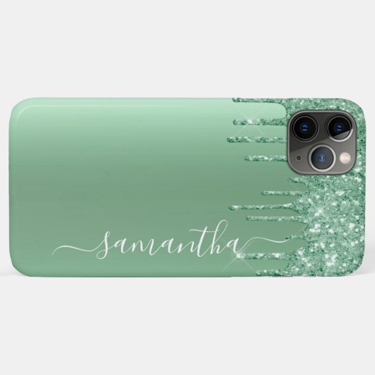 Mint Green Metal Kijk Handgeschreven Naam Glitter Case-Mate iPhone Case (Achterkant (horizontaal))