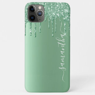 Mint Green Metal Kijk Handgeschreven Naam Glitter Case-Mate iPhone Case