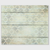 Mint Green Metallic Damask Gold Wood Foxier Cadeaupapier (Vlak)
