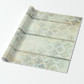 Mint Green Metallic Damask Gold Wood Foxier Cadeaupapier (Uitgerold)