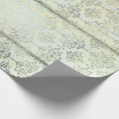 Mint Green Metallic Damask Gold Wood Foxier Cadeaupapier (Hoek)