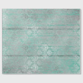 Mint Green Metallic Damask Silver Grey Wood Rustic Cadeaupapier (Vlak)
