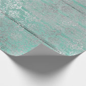 Mint Green Metallic Damask Silver Grey Wood Rustic Cadeaupapier (Hoek)