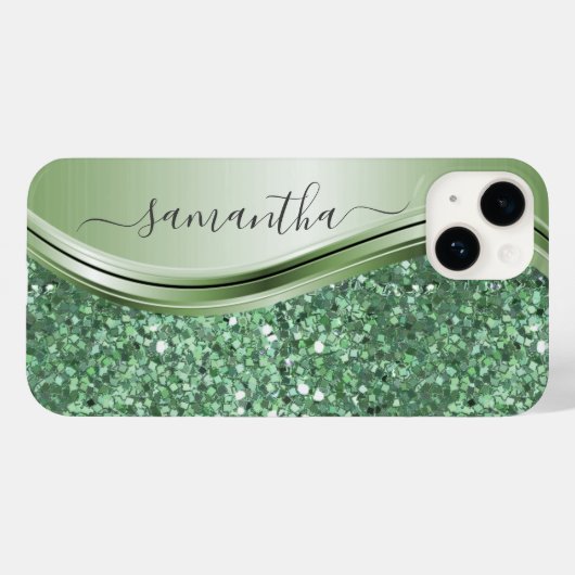 Mint Green Metallic Glitter Bling Handgeschreven Case-Mate iPhone Case (Achterkant (horizontaal))