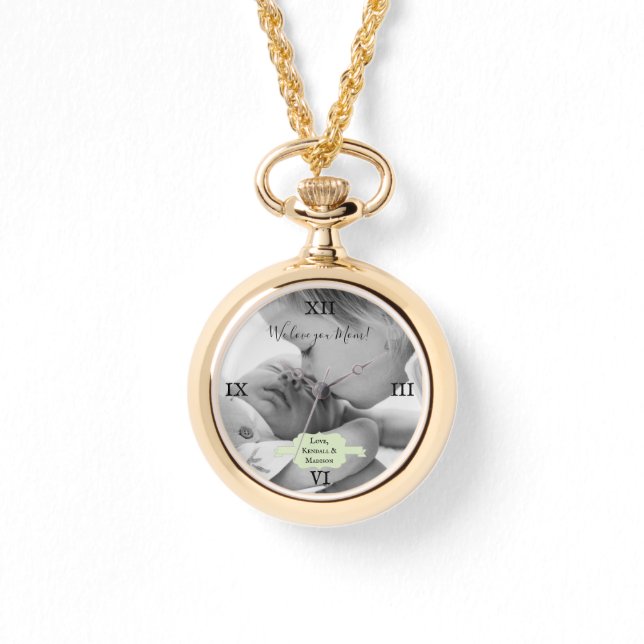 Mint Green Minimalist Photo Moederdag Watch Horloge (Voorkant)