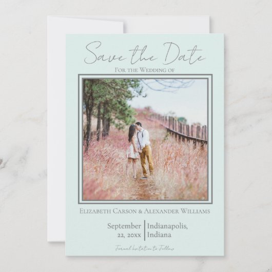 Mint Green Minimalist Photo Save the Date (Voorkant)