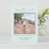 Mint Green Minimalist Photo Save the Date (Staand voorkant)