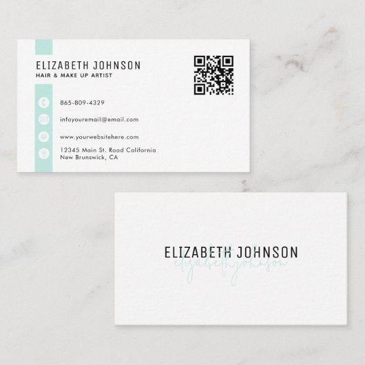 Mint Green Minimalist Simple QR Code Visitekaartje (Voorkant / Achterkant)