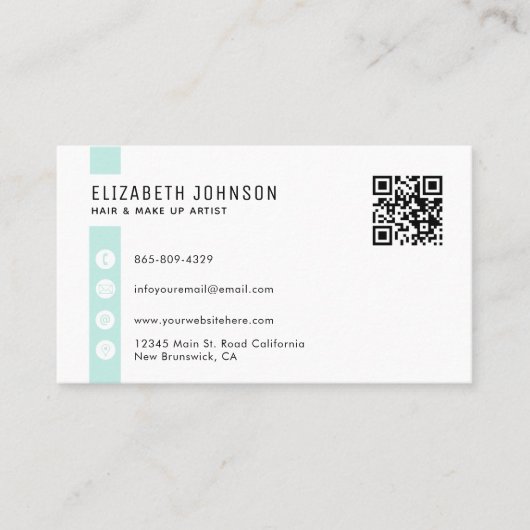 Mint Green Minimalist Simple QR Code Visitekaartje (Voorkant)