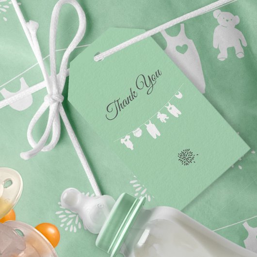 Mint Green Minimalistisch Genderneutraal Baby show Cadeaulabel