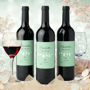 Mint Green Minimalistisch Genderneutraal Baby show Wijn Etiket