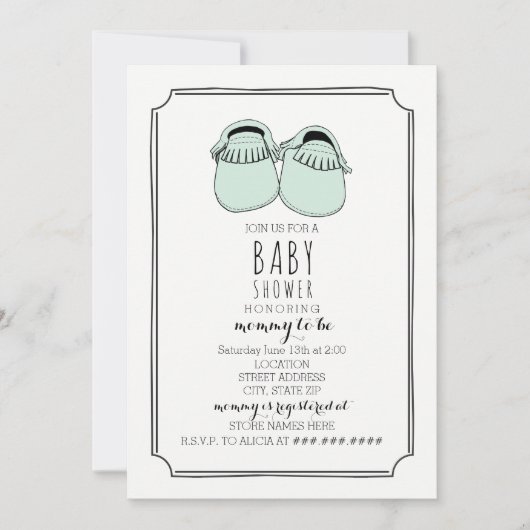 Mint Green Moccasins Boho Baby shower Kaart (Voorkant)