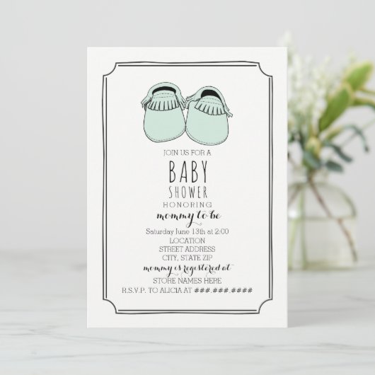 Mint Green Moccasins Boho Baby shower Kaart (Staand voorkant)