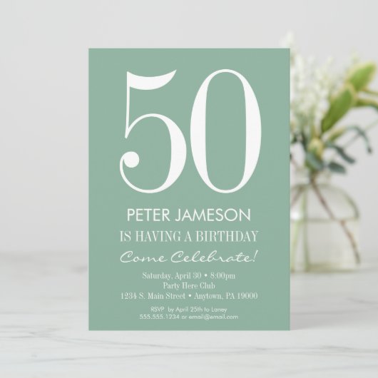 Mint Green Modern Adult Birthday Invitations Kaart (Staand voorkant)