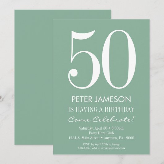 Mint Green Modern Adult Birthday Invitations Kaart (Voorkant / Achterkant)