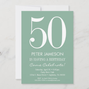 Mint Green Modern Adult Birthday Invitations Kaart