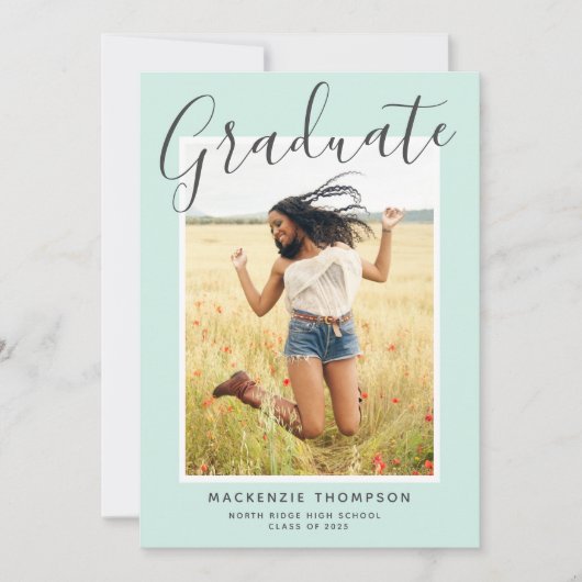 Mint Green Modern Calligraphy Graduation Party Kaart (Voorkant)