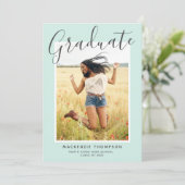 Mint Green Modern Calligraphy Graduation Party Kaart (Staand voorkant)