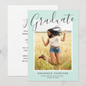 Mint Green Modern Calligraphy Graduation Party Kaart (Voorkant / Achterkant)