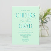 Mint Green Modern Cheers Afstudeerder Uitnodiging (Staand voorkant)
