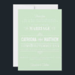 Mint Green Modern Floral Wedding Invitation Kaart<br><div class="desc">Mint Green and White Modern Typography Floral Wedding Invitation Deze klassieke en grillige huwelijksuitnodiging kenmerkt moderne typografie, elegante borden en scriptlettertype en florale illustratie. Deze groene en witte uitnodiging maakt deel uit van een huwelijksuitnodigingssuite. Overeenkomende producten zijn hieronder beschikbaar. Klik voor meer informatie op bovenstaande button. VOLG DE RUIMTE: Voor...</div>