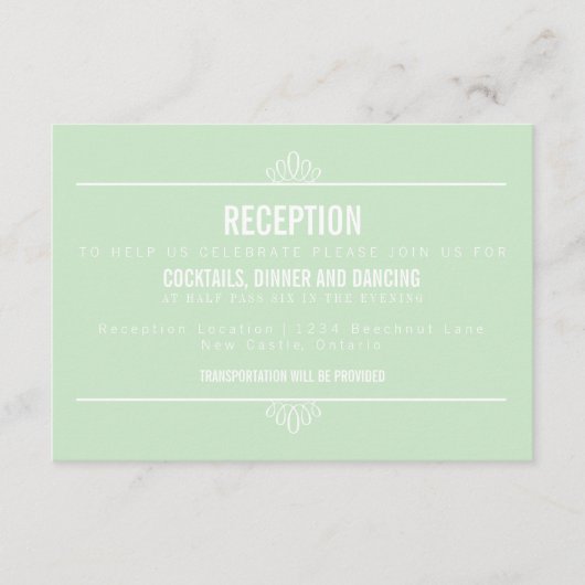 Mint Green Modern Floral Wedding Reception Kaart (Voorkant)