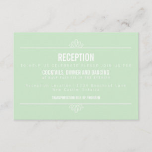 Mint Green Modern Floral Wedding Reception Kaart