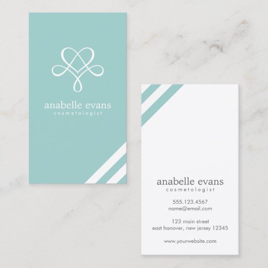 Mint Green Modern Hart en wervelingen Visitekaartje (Voorkant / Achterkant)