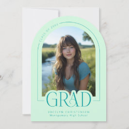 Mint Green Modern Minimal Grad Photo Announcement Kaart