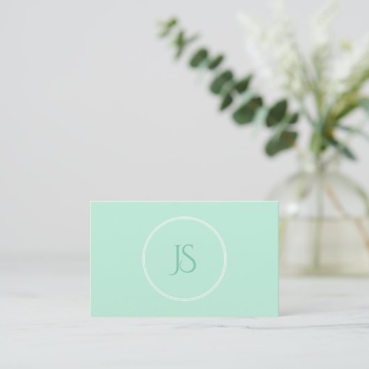 Mint Green Modern Minimalist Monogram Professional Visitekaartje (Staand voorkant)