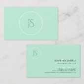 Mint Green Modern Minimalist Monogram Professional Visitekaartje (Voorkant / Achterkant)