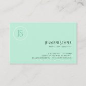 Mint Green Modern Minimalist Monogram Professional Visitekaartje (Achterkant)