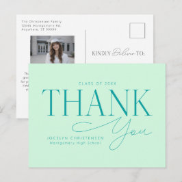 Mint Green Modern Photo Graduation Thank You Briefkaart