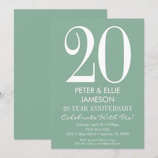 Mint Green Modern Simple Jubileum-uitnodigingen Kaart (Voorkant / Achterkant)