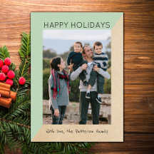 Mint Green Modern Slant Holiday Photo Flat Kaart
