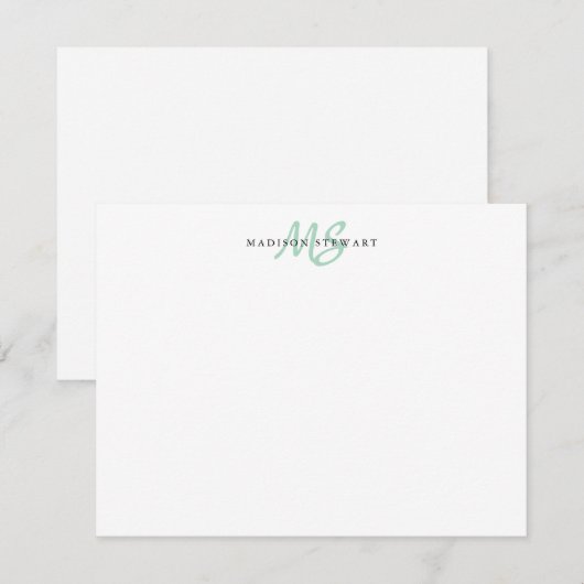 Mint Green Modern Trendy Brush Monogram Notitiekaartje (Voorkant / Achterkant)