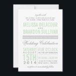 Mint Green Modern Typography Wedding Invitation Kaart<br><div class="desc">De Groene en Grijze Moderne Uitnodiging van het Band van de Typografie van de Typografie van de Typografie Deze uitnodiging kenmerkt moderne en manuscripttypografie in groene munt en grijs.</div>