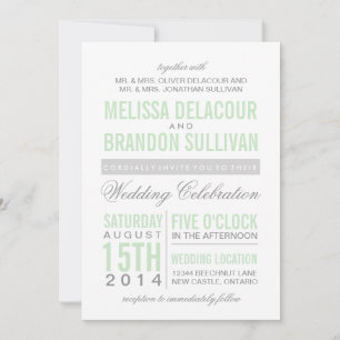 Mint Green Modern Typography Wedding Invitation Kaart