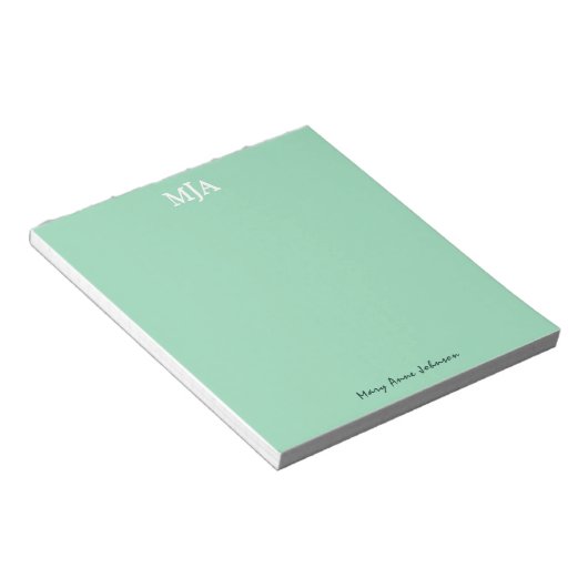 Mint Green Monogram 3 Initialen met drie letters M Notitieblok (Schuin)