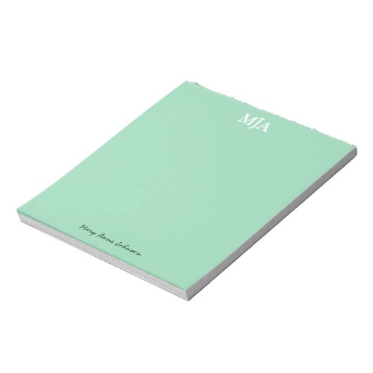 Mint Green Monogram 3 Initialen met drie letters M Notitieblok (Linkerzijde)