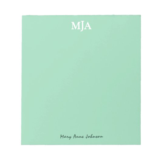 Mint Green Monogram 3 Initialen met drie letters M Notitieblok (Voorkant)