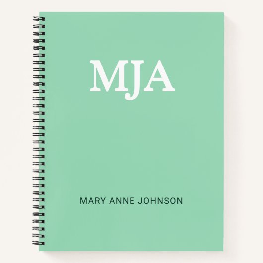 Mint Green Monogram 3 Initialen met drie letters M Notitieboek (Voorkant)