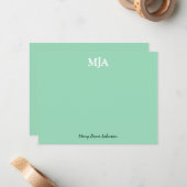 Mint Green Monogram 3 Initialen met drie letters M Notitiekaartje (Voorkant / Achterkant in situ)