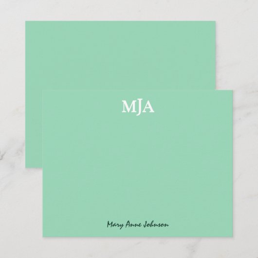 Mint Green Monogram 3 Initialen met drie letters M Notitiekaartje (Voorkant / Achterkant)