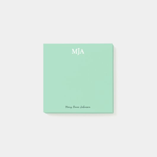 Mint Green Monogram 3 Initialen met drie letters M Post-it® Notes (Voorkant)
