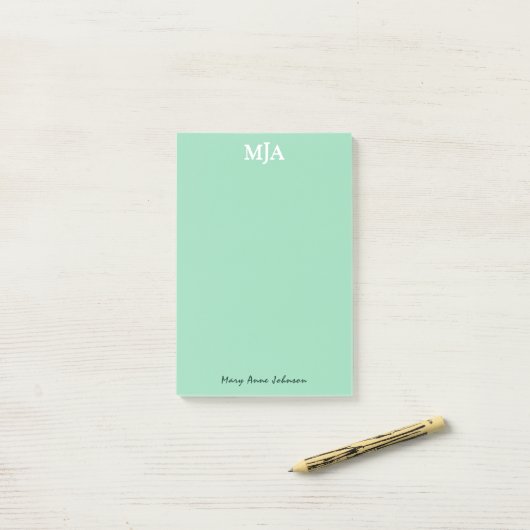 Mint Green Monogram 3 Initialen met drie letters M Post-it® Notes (Op bureau)